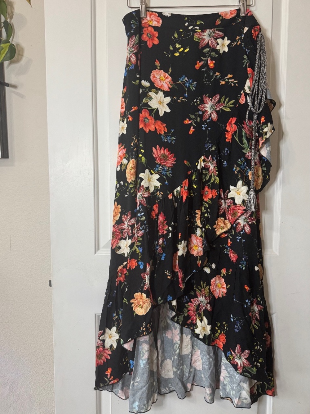 FARM Rio -  “Contessa” Floral Wrap High-low Maxi Skirt with Ruffle Hem - Size L